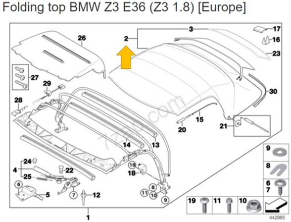 Cabriokap BMW Z3 met rits ruit OEM ORIGINEEL