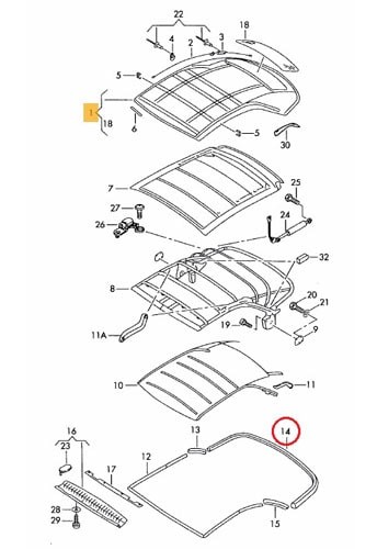 Achter rubber cabrio kap dak Audi A4 S4 8H0 845 433 C