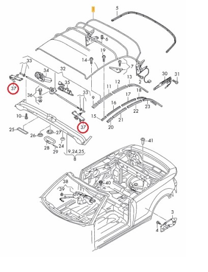 Sluithendel cabriokap Audi A3 cabrio 2008 - 2013