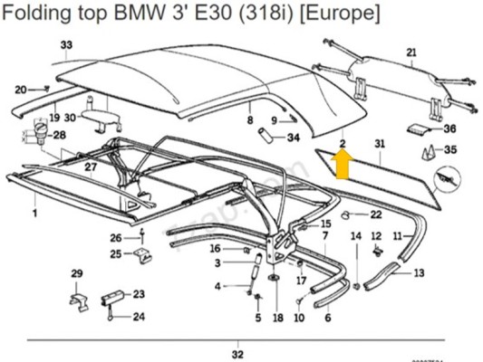 Cabriokap BMW E 30 vaste ruit OEM ORIGINEEL