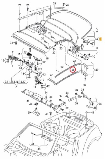 Rubber midden cabriokap VW New Beetle