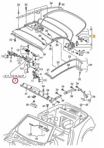 Sluitmechanisme cabriokap VW New Beetle