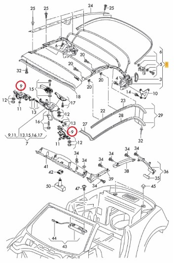 Sluiting voorkant cabriokap VW New Beetle