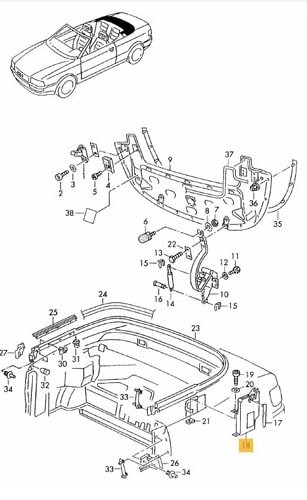 Sluit unit opbergbak cabriokap Audi 80