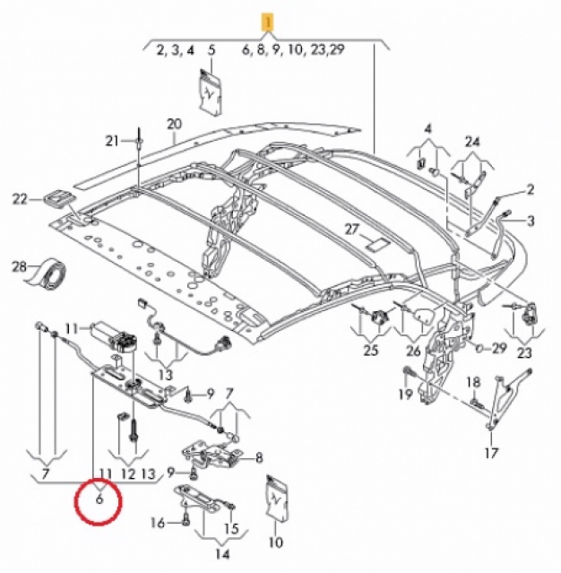 Sluiting cabriokap met motor Audi A3  8V 2013 - 2021